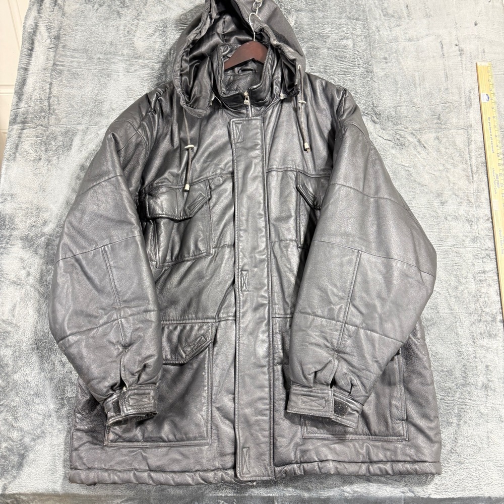 Wilsons Leather Jacket‎ Mens 2XLT Black Zip Up Buckle Side Heavyweight Coat